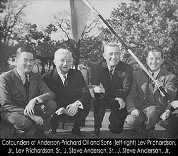 Cofounders of Anderson-Prichard Oil and their sons: Lev H. Prichards Sr, Lev H. Prichardson Jr, J. Steve Anderson Sr, J. Steve Anderson Jr.